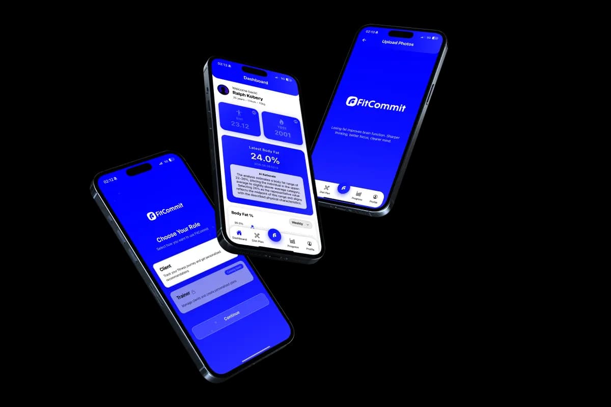 FitCommit app interface showing body composition analysis