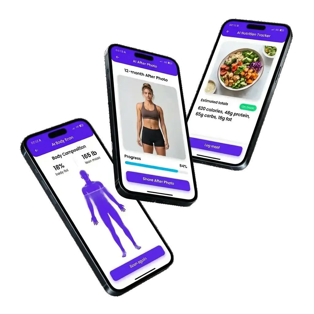 FitCommit app interface showing body composition analysis
