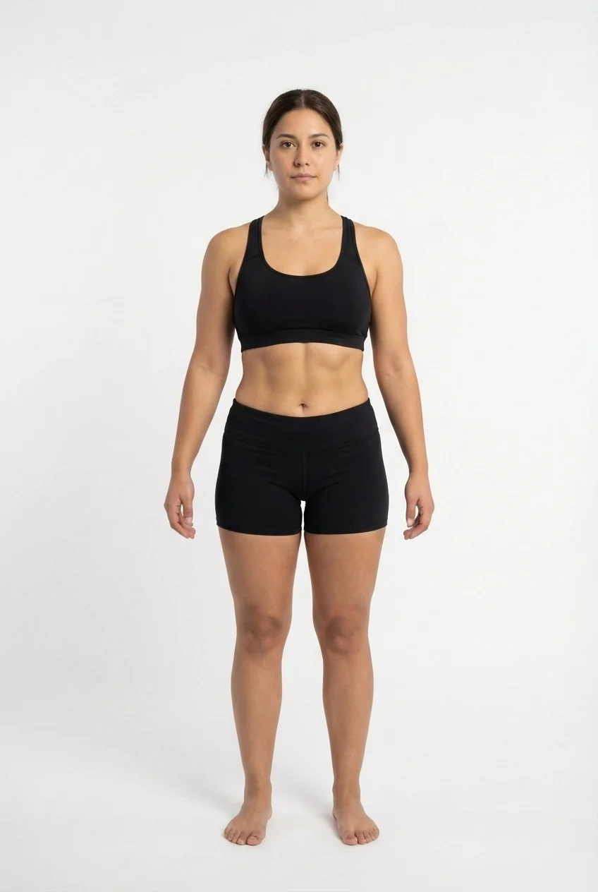 FitCommit Body Fat Guide showing what 16 percent body fat looks like on a woman. Female 16% body fat in the ACE Athletes range. Very lean athletic female physique.