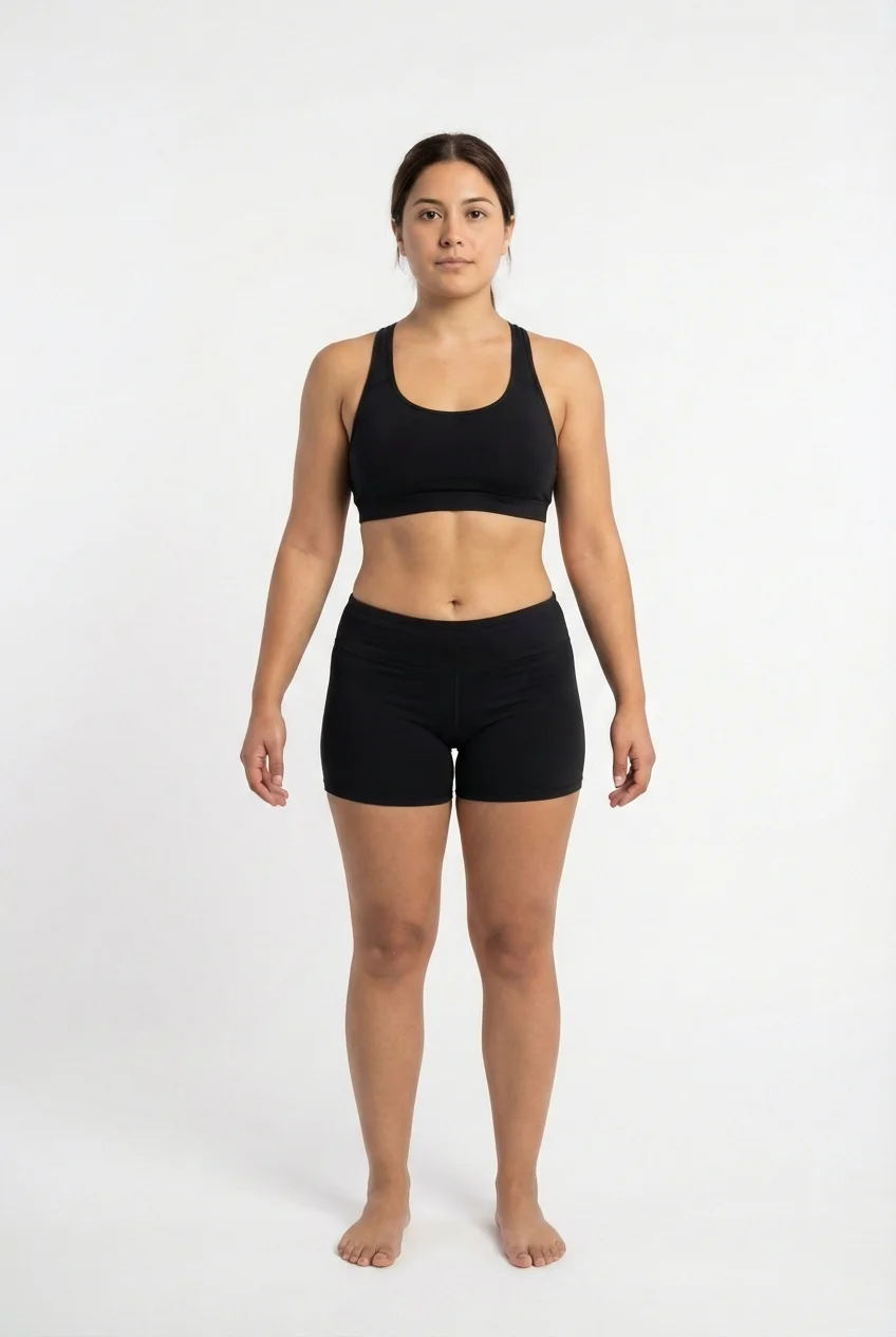 FitCommit Body Fat Guide showing what 20 percent body fat looks like on a woman. Female 20% body fat in the ACE Athletes range. Lean and fit.