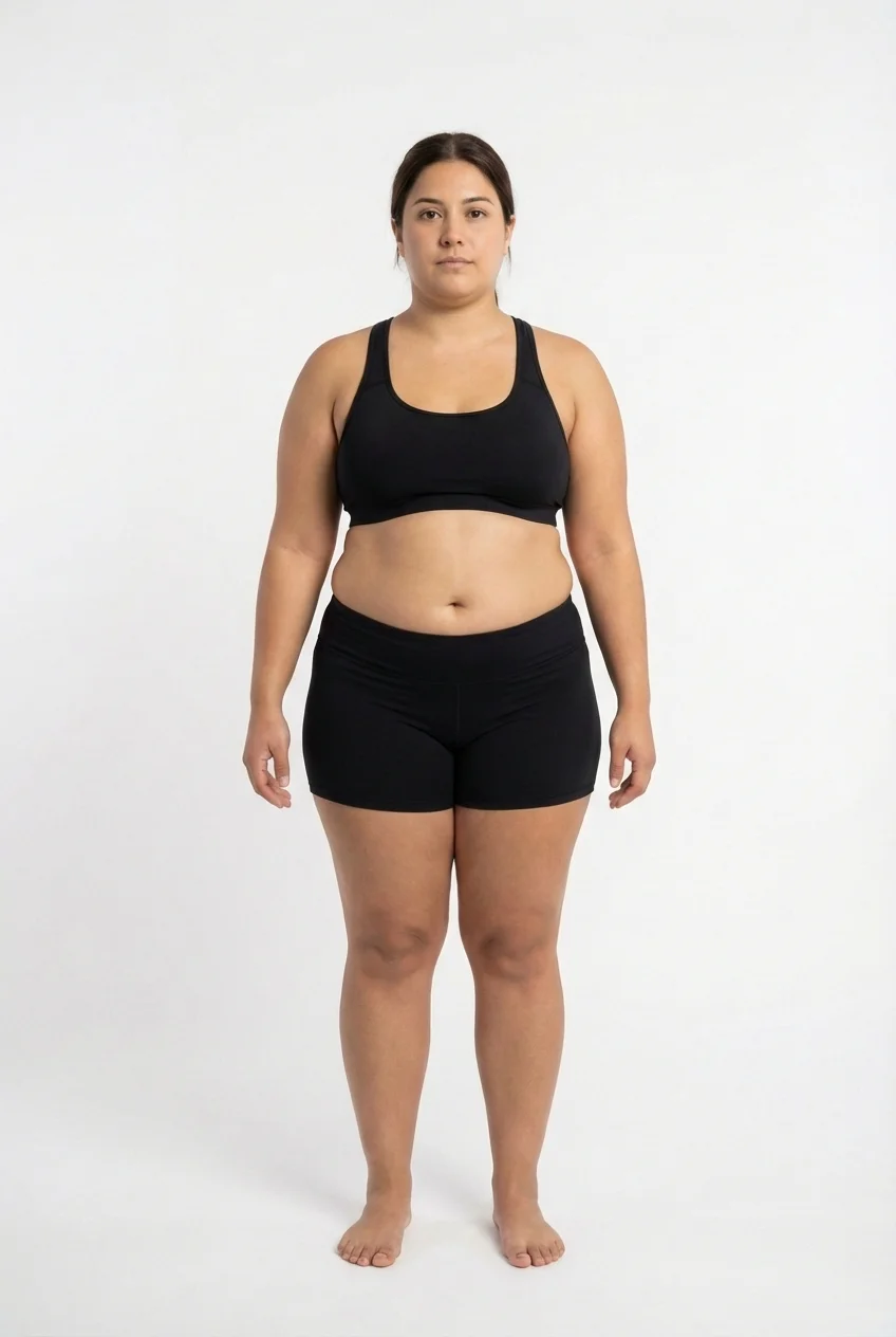 FitCommit Body Fat Guide showing what 35 percent body fat looks like on a woman. Female 35% body fat in the ACE Obese range. Overweight.