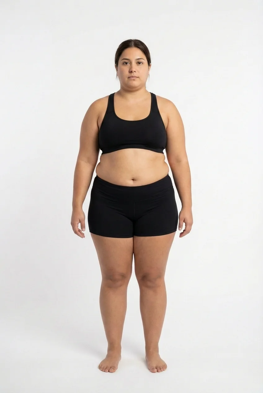 FitCommit Body Fat Guide showing what 40 percent body fat looks like on a woman. Female 40% body fat in the ACE Obese range. Very obese.