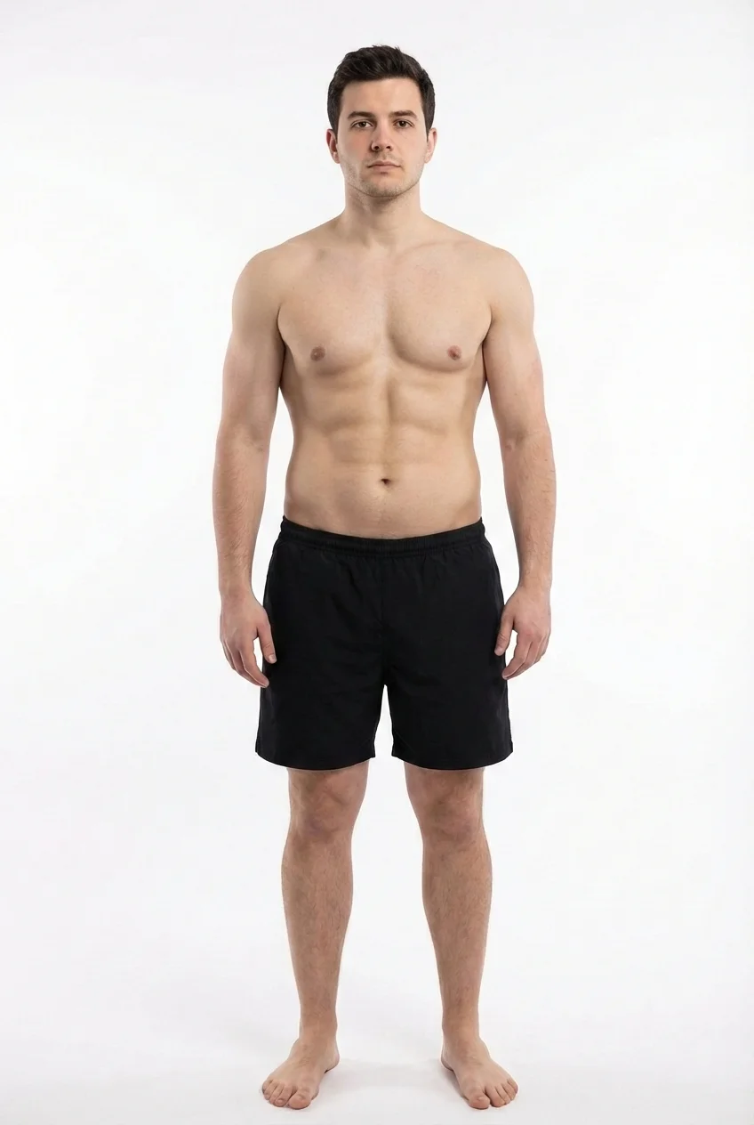 FitCommit Body Fat Guide showing what 12 percent body fat looks like on a man. Male 12% body fat in the ACE Athletes range. Athletic and toned.